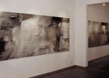 s. Adjiashvili. Untitled, mixed media on paper mounted on canvas, 150 x 400 cm x 2. Gallery Francis Van Hoof, Belgium 1996