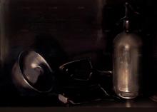 Still life, monochrom, acrylic on cardboard