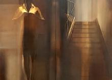 Woman and Staircase 2026 acrylic on canvas 100 x 100 cm
